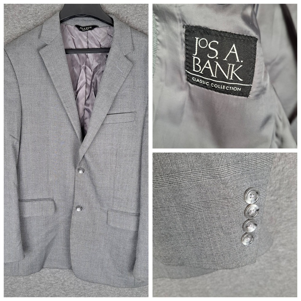 Jos. A. Bank Blazer Mens 40L Grey Glen Plaid Tailored Fit Classic Collection